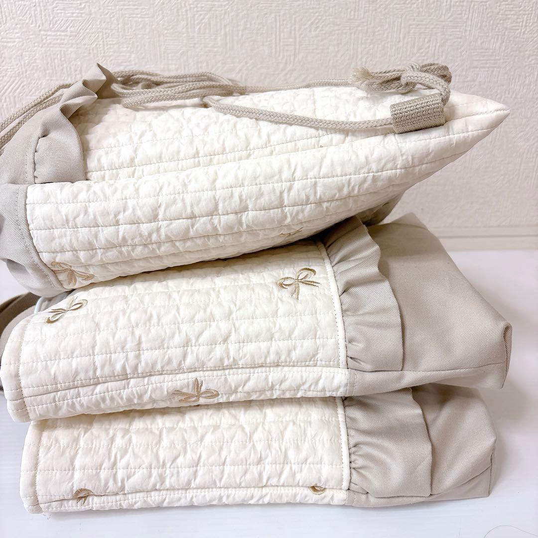 レッスンバッグ 上履き入れ　ナップサック　ヌビ　リボン刺繍