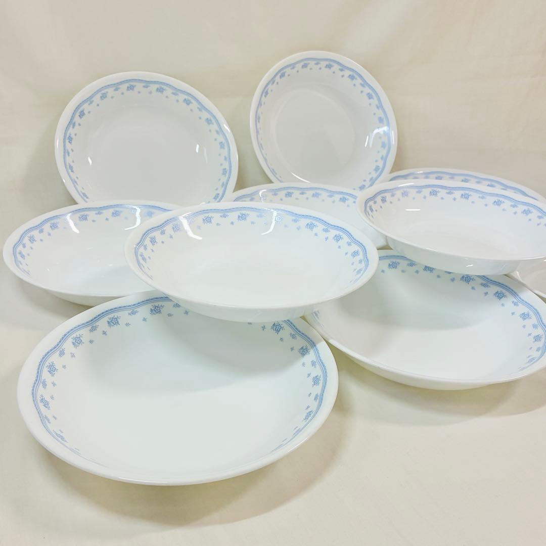 食器まとめ売りコレール深皿21.5cm10枚セット水色花柄パスタ皿シチュー皿