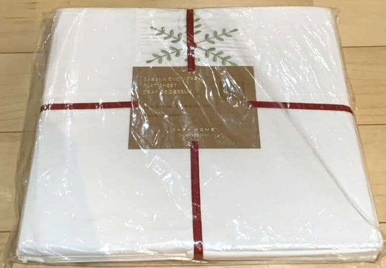 新品　ザラホーム　ホワイト　刺繍　フラットシーツ　枕カバー2枚入り　2点セット