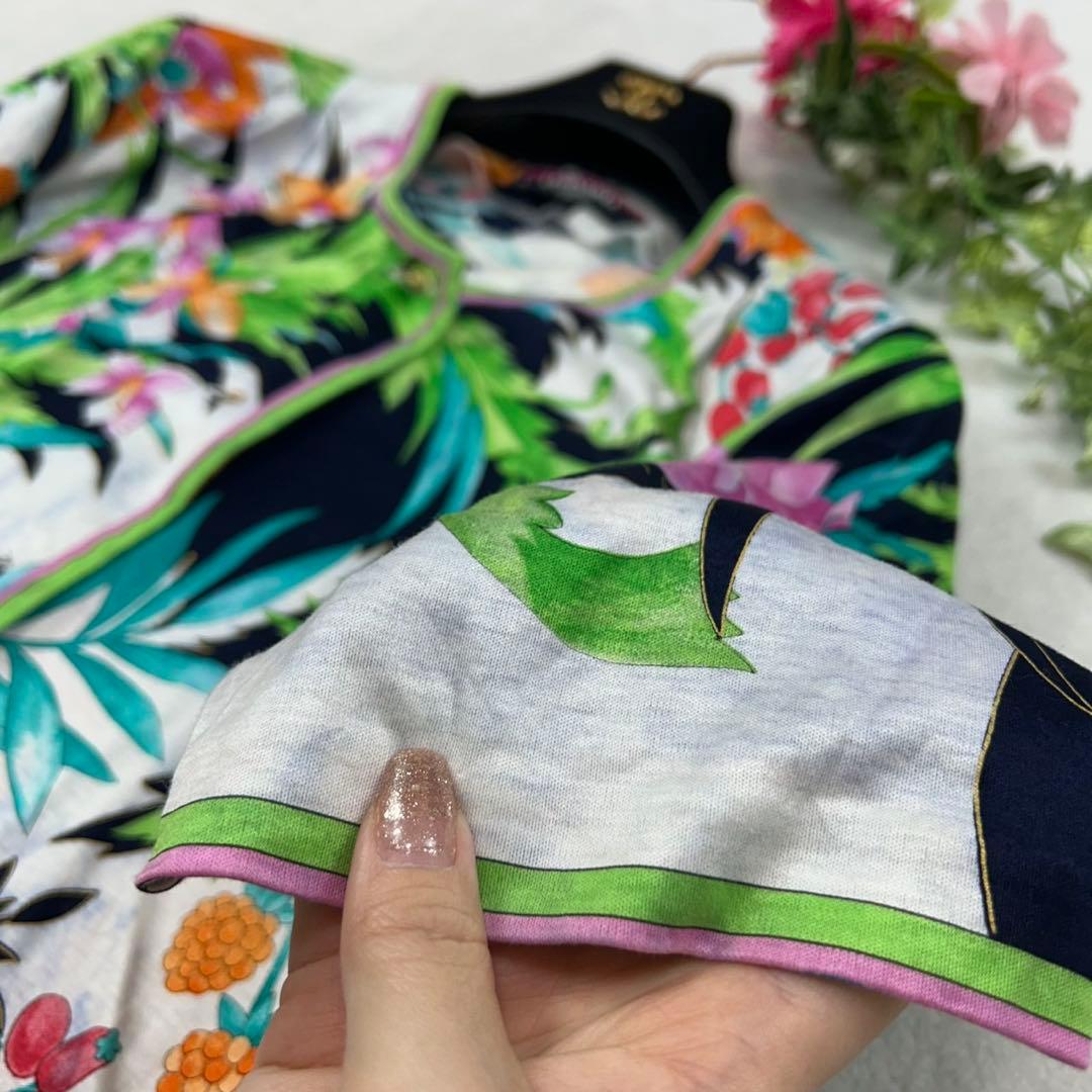 J10 美品 M レオナール 花柄 金ボタン 半袖 シャツ レディース