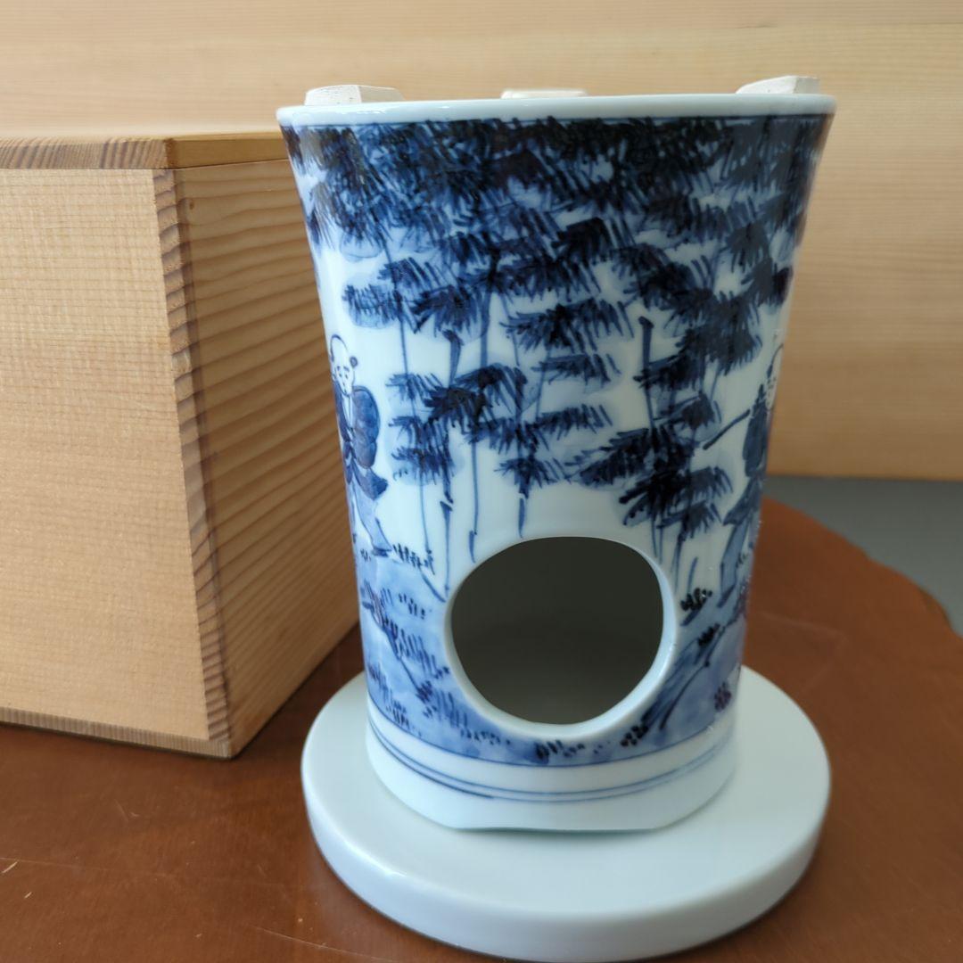 涼炉　煎茶道具　染付　竹　茶道具　煎茶道具　白鳳造　木箱　炉