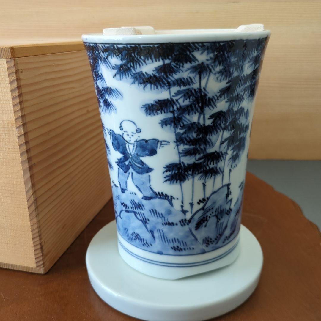 涼炉　煎茶道具　染付　竹　茶道具　煎茶道具　白鳳造　木箱　炉