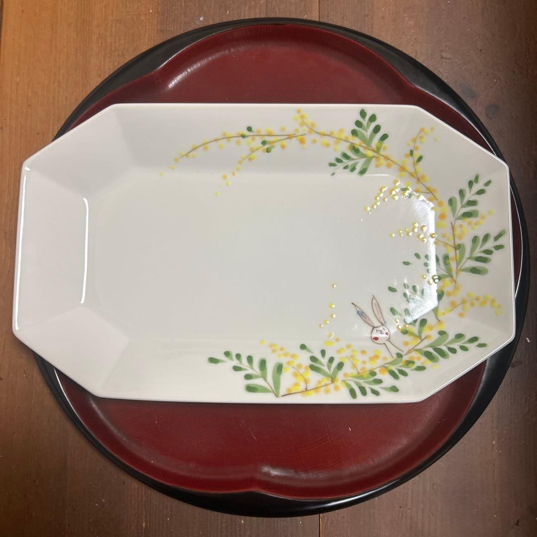 作家　陶芸作家　空萌工房 うさぎ 田口紀美子　ミモザ　八角長皿　大　②