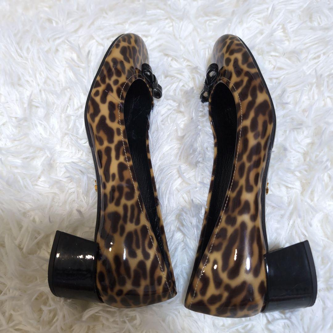 ☘*有様 美品 PRADA レオパード柄/ヒョウ柄 エナメル リボンパンプス 2