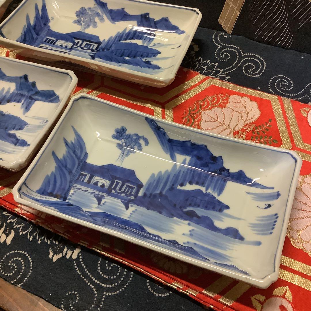 古伊万里　長皿　長方皿　山水楼閣　絵皿　5客　李朝・輪島・九谷焼・輪島塗好き