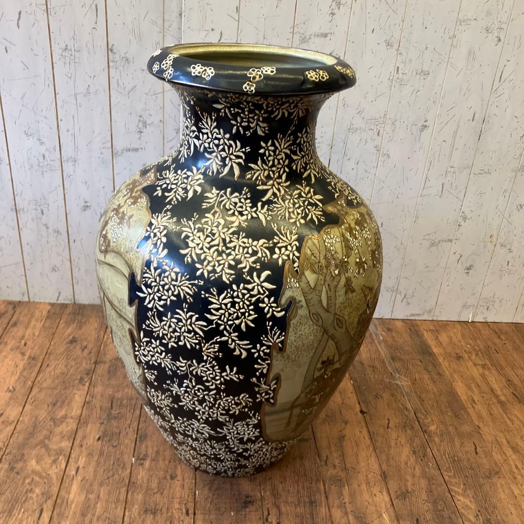 ヴィンテージ 綿竜軒 陶器 大型 飾り壺 豪華絢爛 武者絵図 花瓶 花器 骨董品