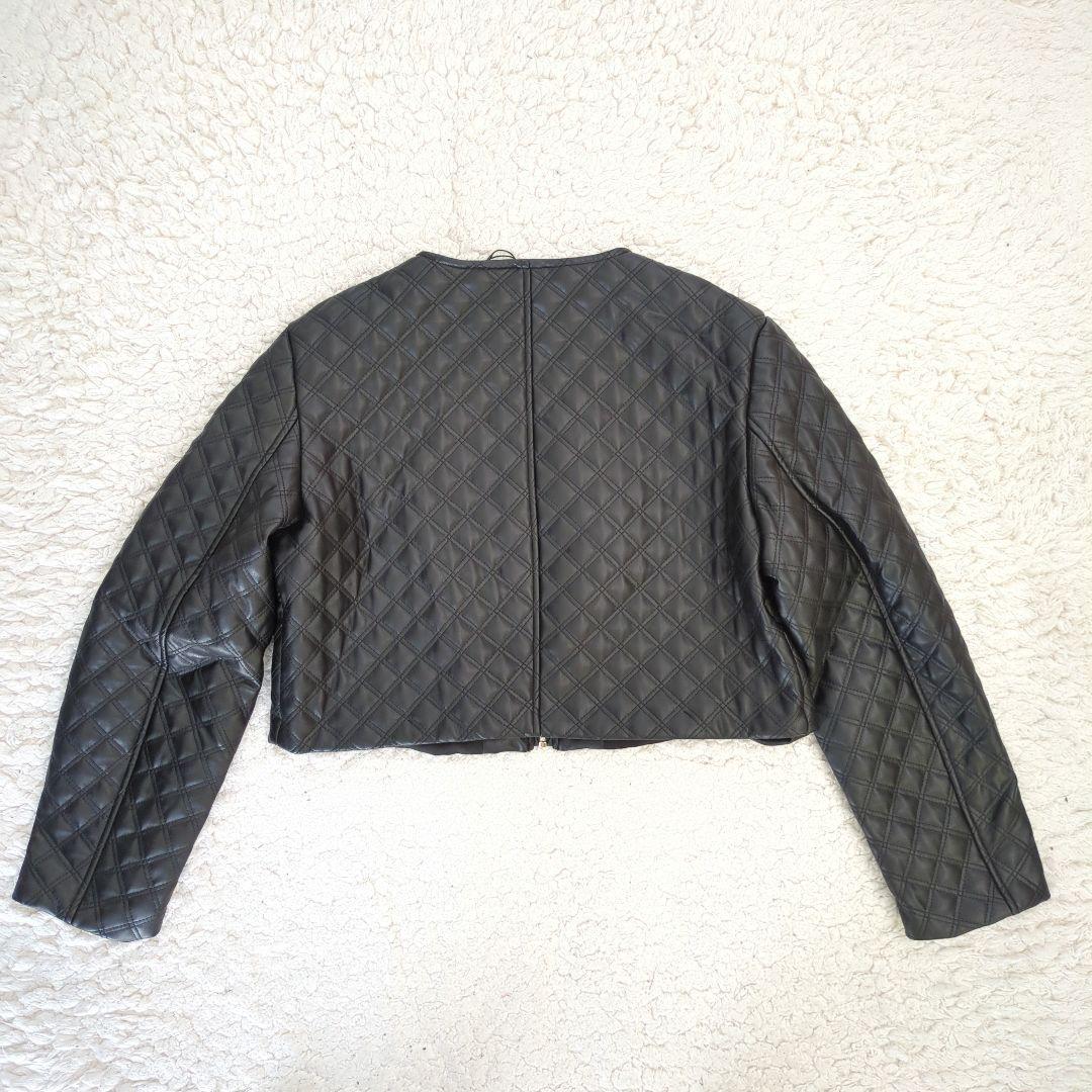 新品 ザラ ショートキルティング フェイクレザーブルゾン ジャケット L