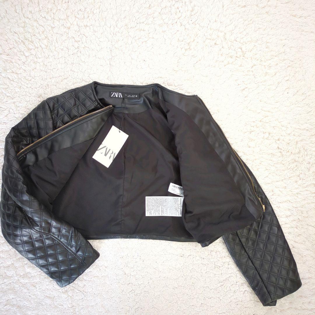 新品 ザラ ショートキルティング フェイクレザーブルゾン ジャケット L
