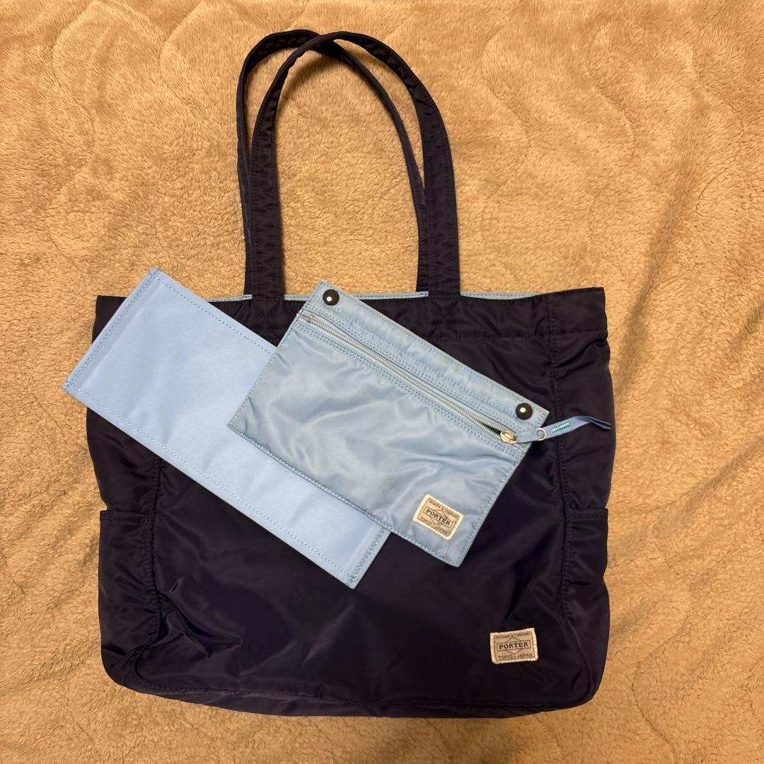 PORTER ポーター トートバッグ 肩掛け クリーム L ネイビー 大容量