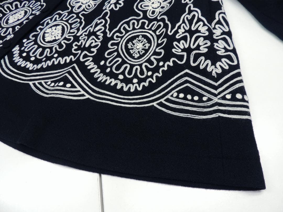 トクコ プルミエヴォル 刺繍 ウール フード付き ロング コート 9号 ブラック