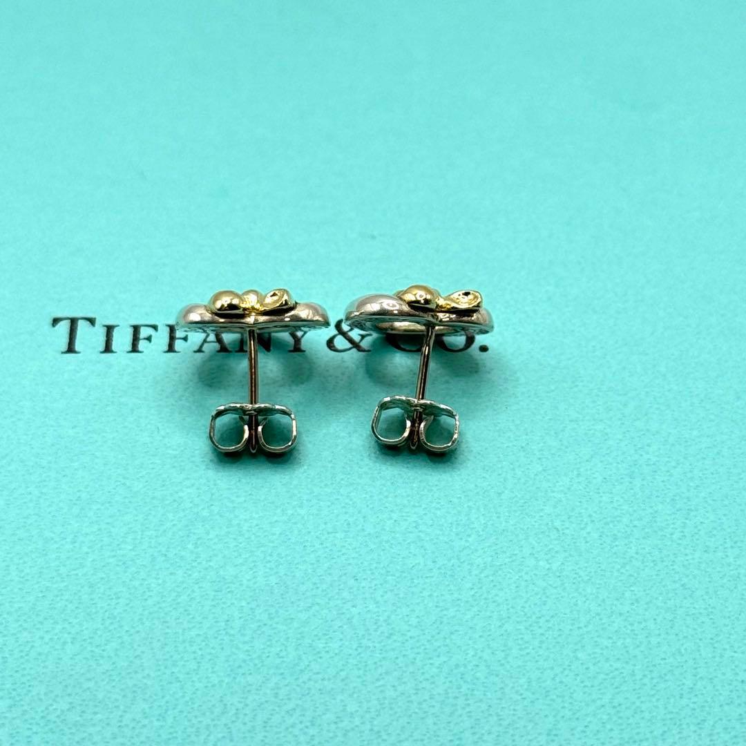 美品 ティファニー ピアス リボン ハート コンビ 750 925