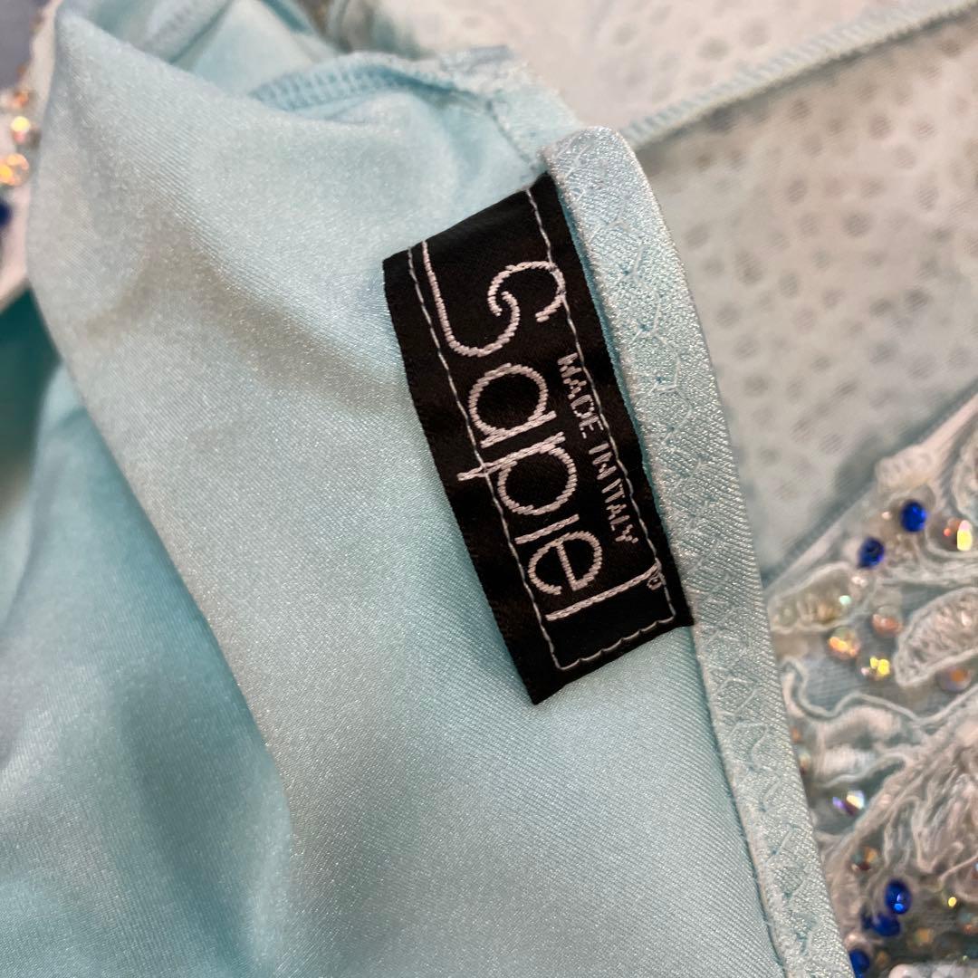 社交ダンス スタンダードドレス 水色 Sサイズ 着丈約114 サピエル