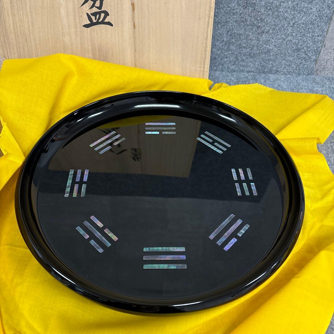 新品、未使用　茶道具 点前盆木製 輪島塗 貝入 八卦盆 はっけぼん 裏千