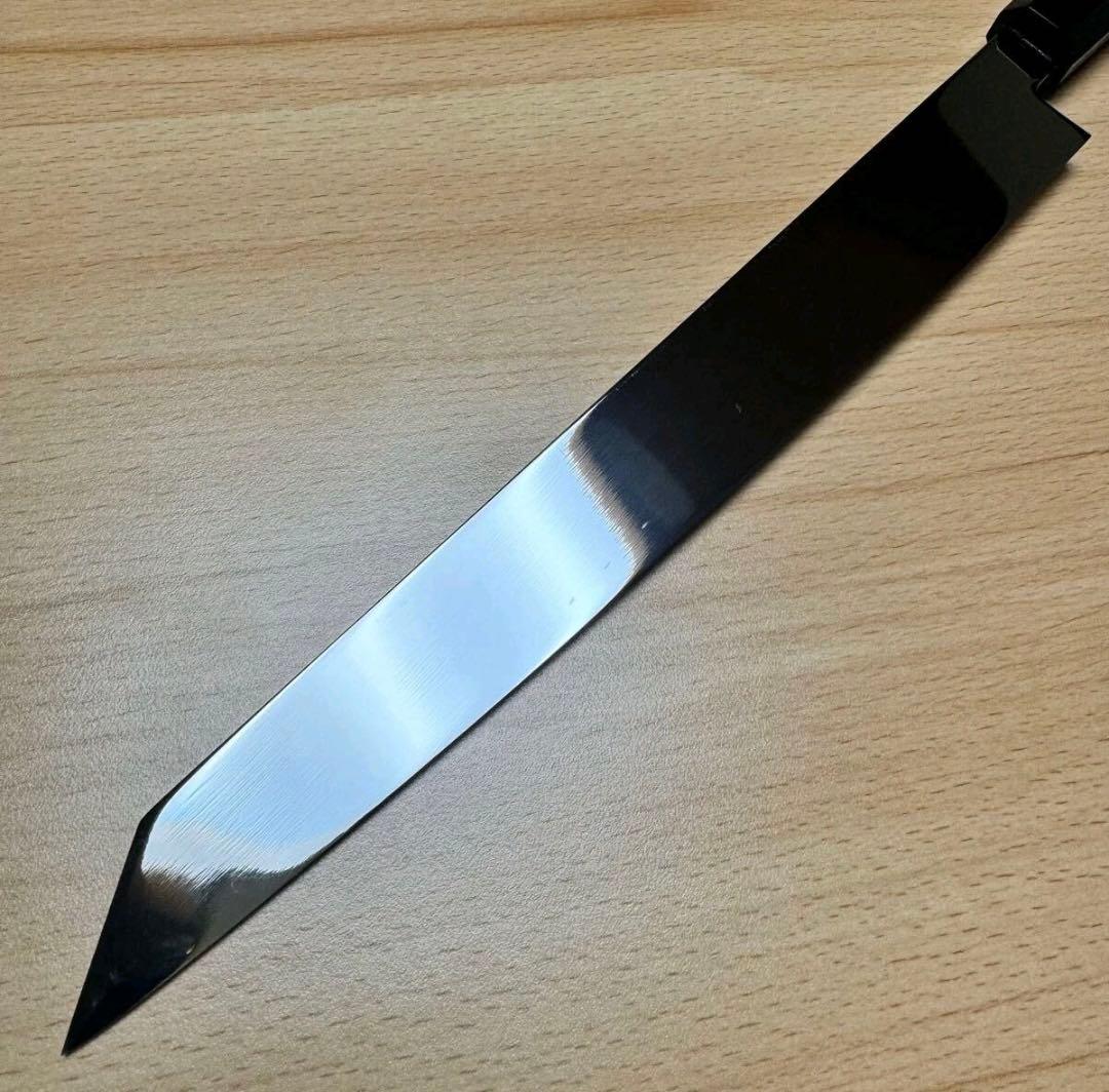 切付柳刃包丁　鏡面　黒檀本牛角八角柄　刺身包丁　（全鋼）