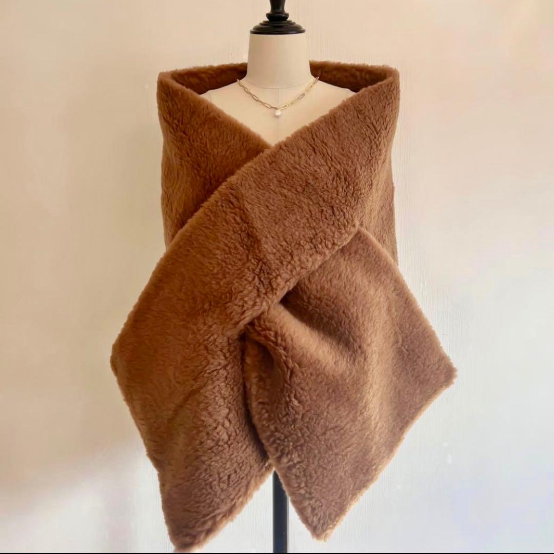 未使用 ファー ストール ブラウン Teddy