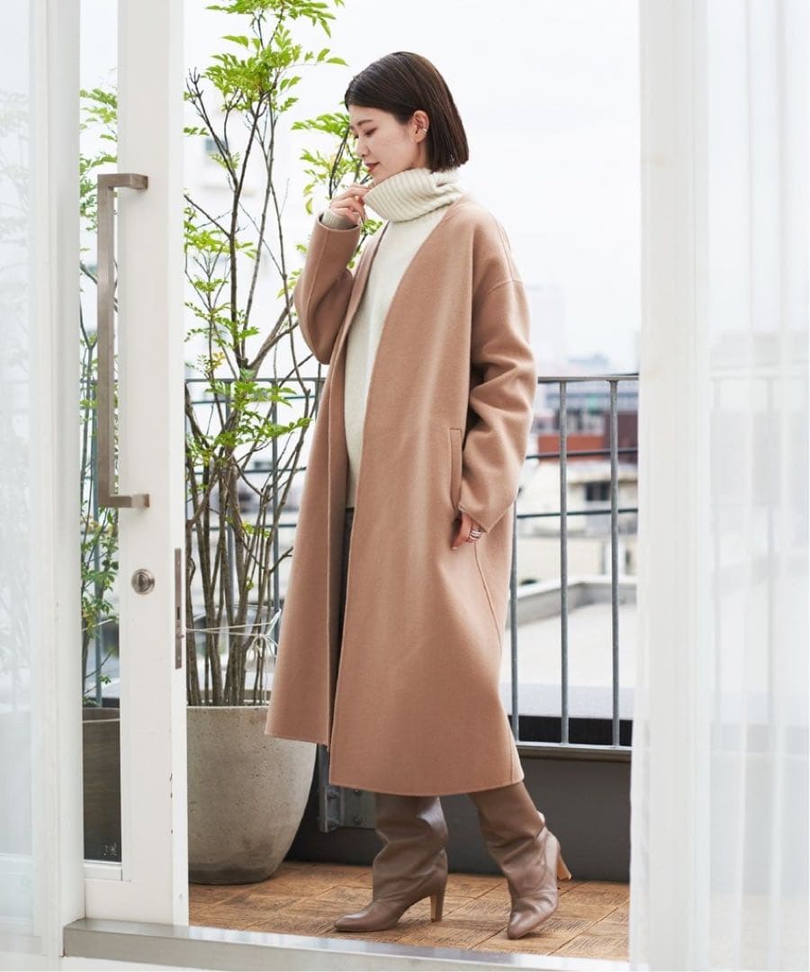 ☆21年モデル☆Spick&Span ウールVネックカラーリバーコート　キャメル