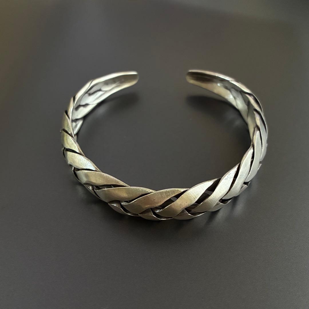 カレンシルバー メンズバングル 高純度シルバー ハンドメイド 編み込みバングル