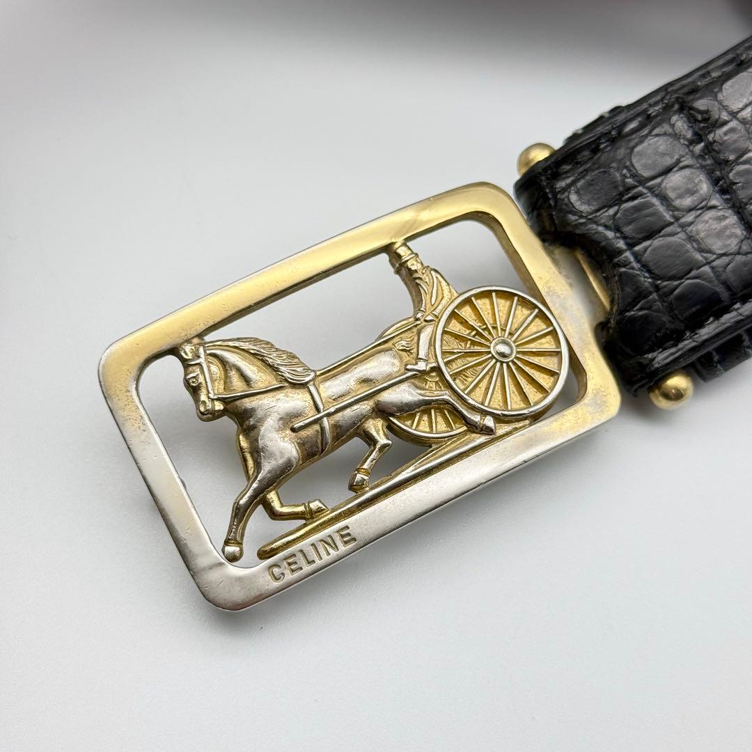 CELINE セリーヌ ベルト 馬車金具 クロコダイル ゴールド金具 男女兼用