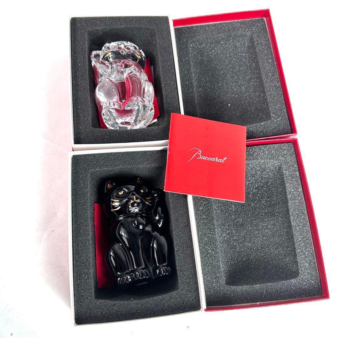 【箱付き】Baccarat バカラ 招き猫 クリア ブルー ペア Sサイズ