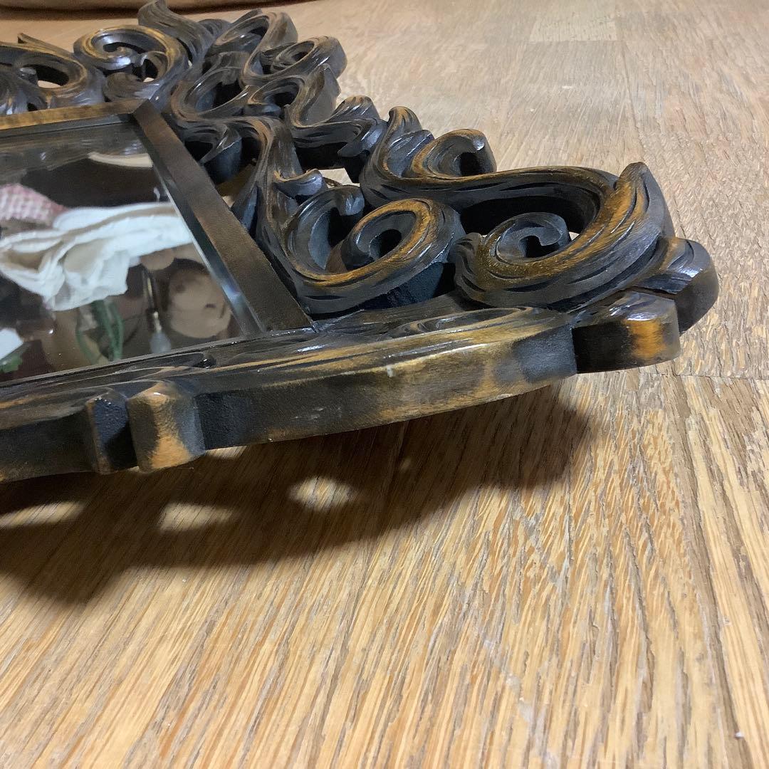 昭和レトロ　希少　資生堂　壁鏡　木彫　ノベルティ　記念品　鏡　ミラー