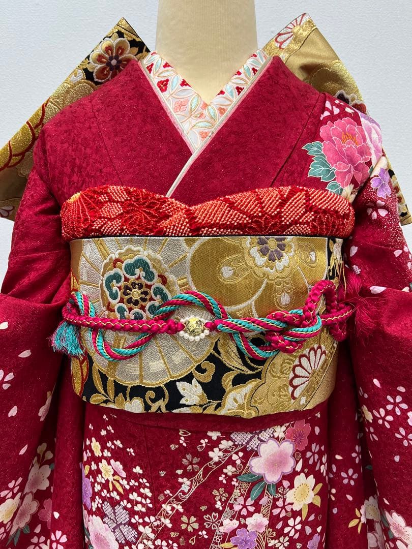 振り袖　フルセット　別誂長襦袢　成人式　赤　金彩加工　刺繍入り　銀通し　760