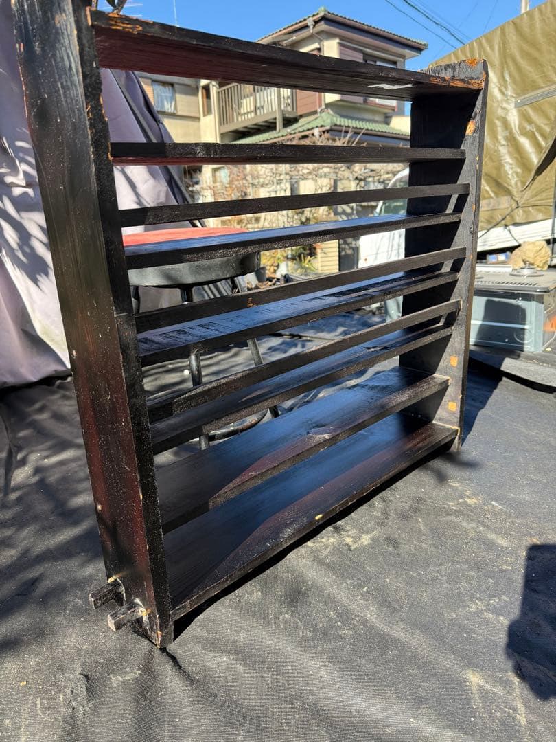 昭和レトロ 古道具 木製7段飾り棚 黒塗り オープンラック 欠品あり