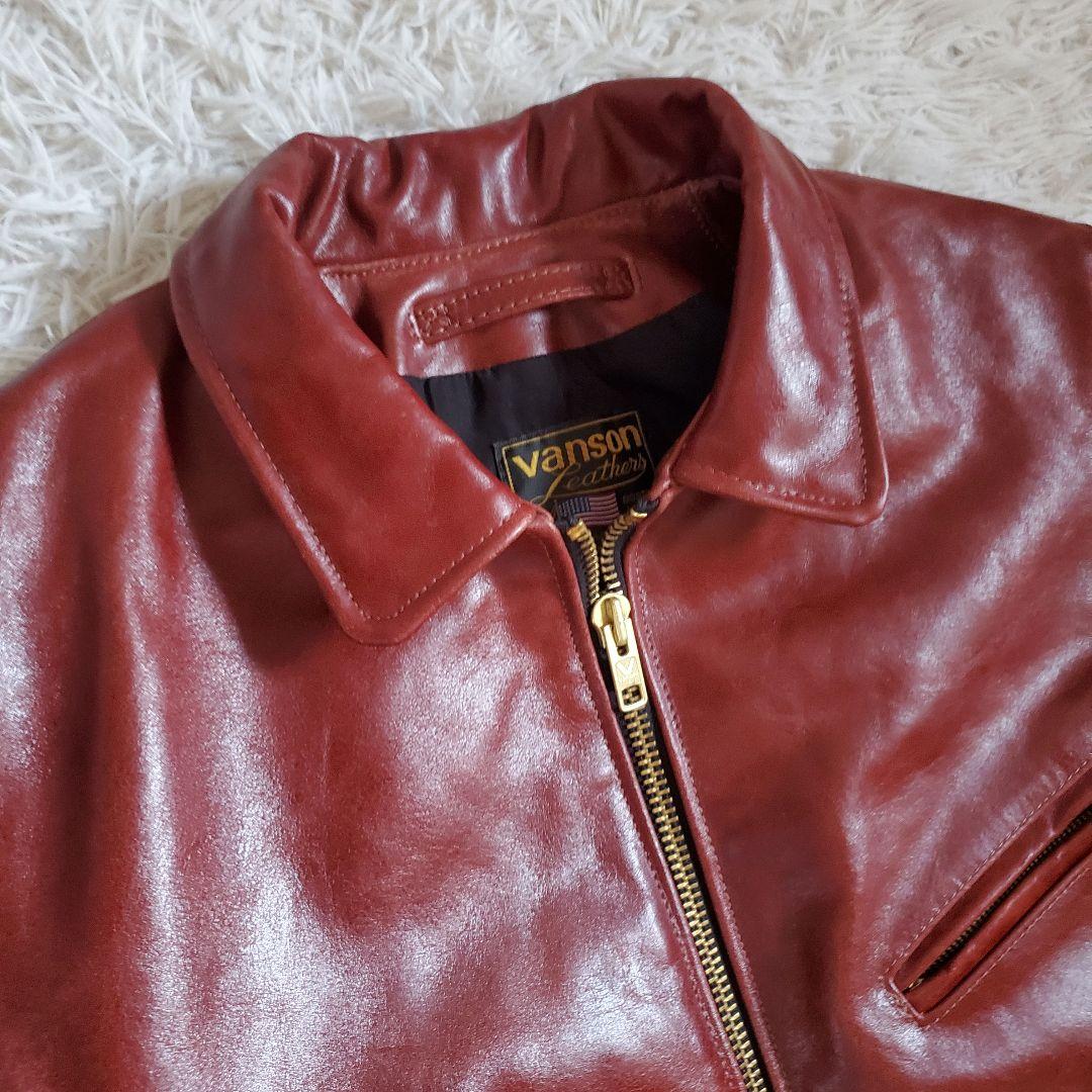 極美品 VANSON シングルライダース バックプリント スカル 40