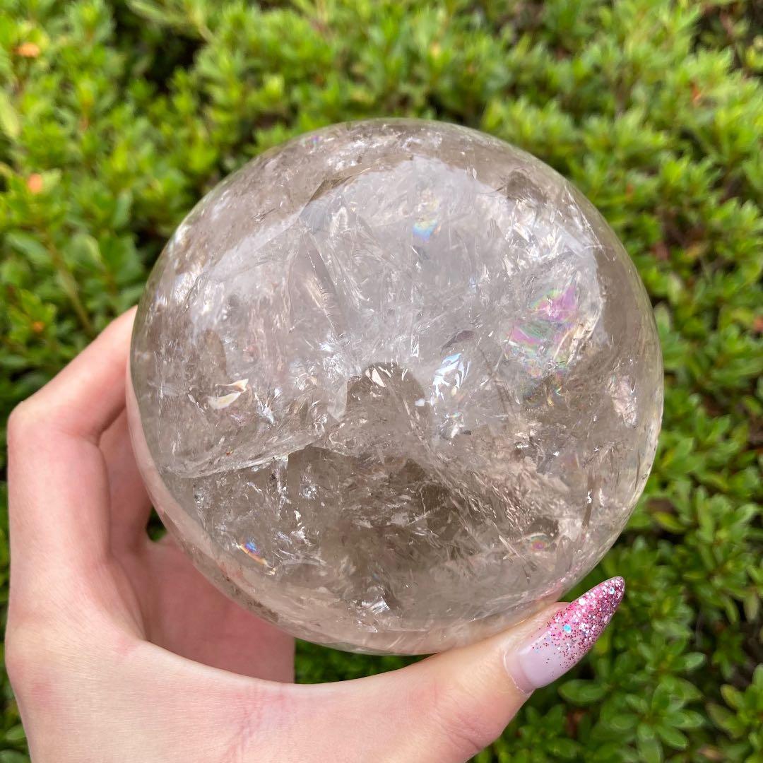 スモーキークォーツ 虹 丸玉 スフィア