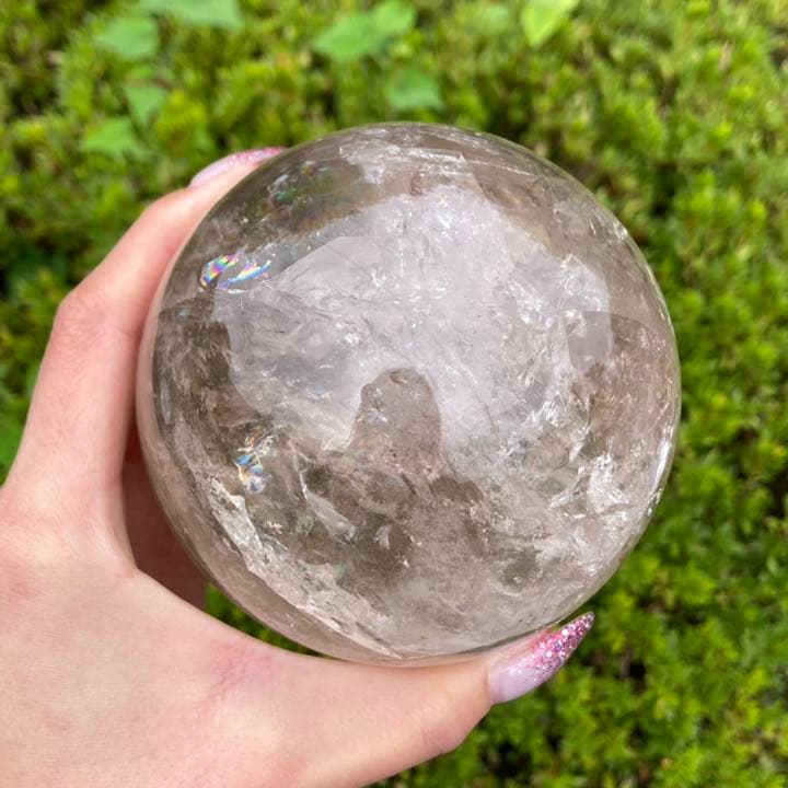 スモーキークォーツ 虹 丸玉 スフィア