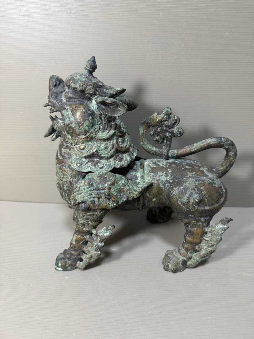 2217 古銅　青銅器　獅子 尊　饕餮紋　唐物 時代物