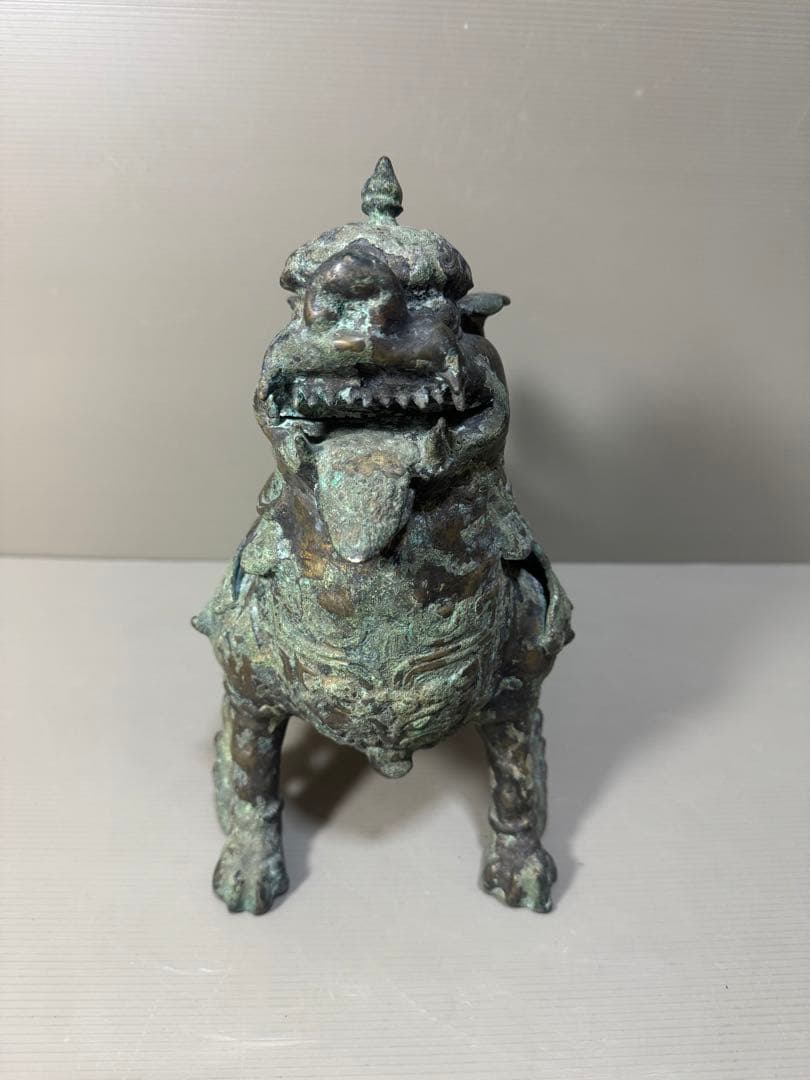 2217 古銅　青銅器　獅子 尊　饕餮紋　唐物 時代物