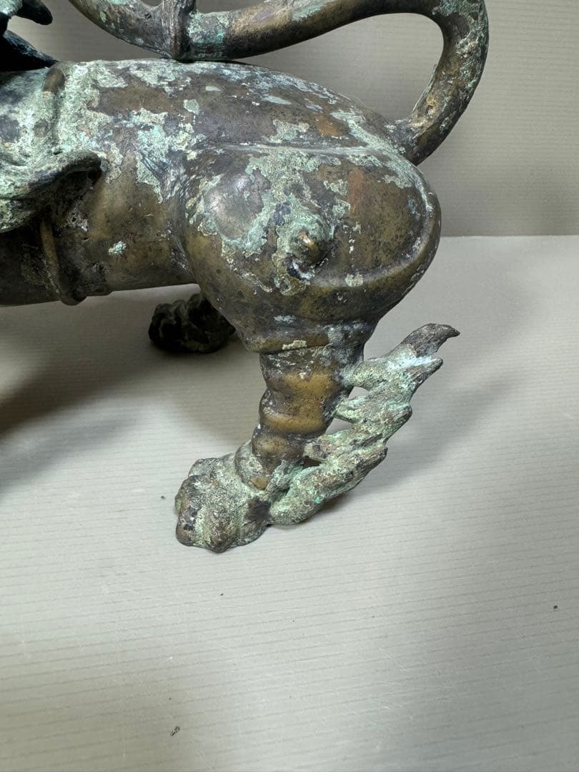 2217 古銅　青銅器　獅子 尊　饕餮紋　唐物 時代物