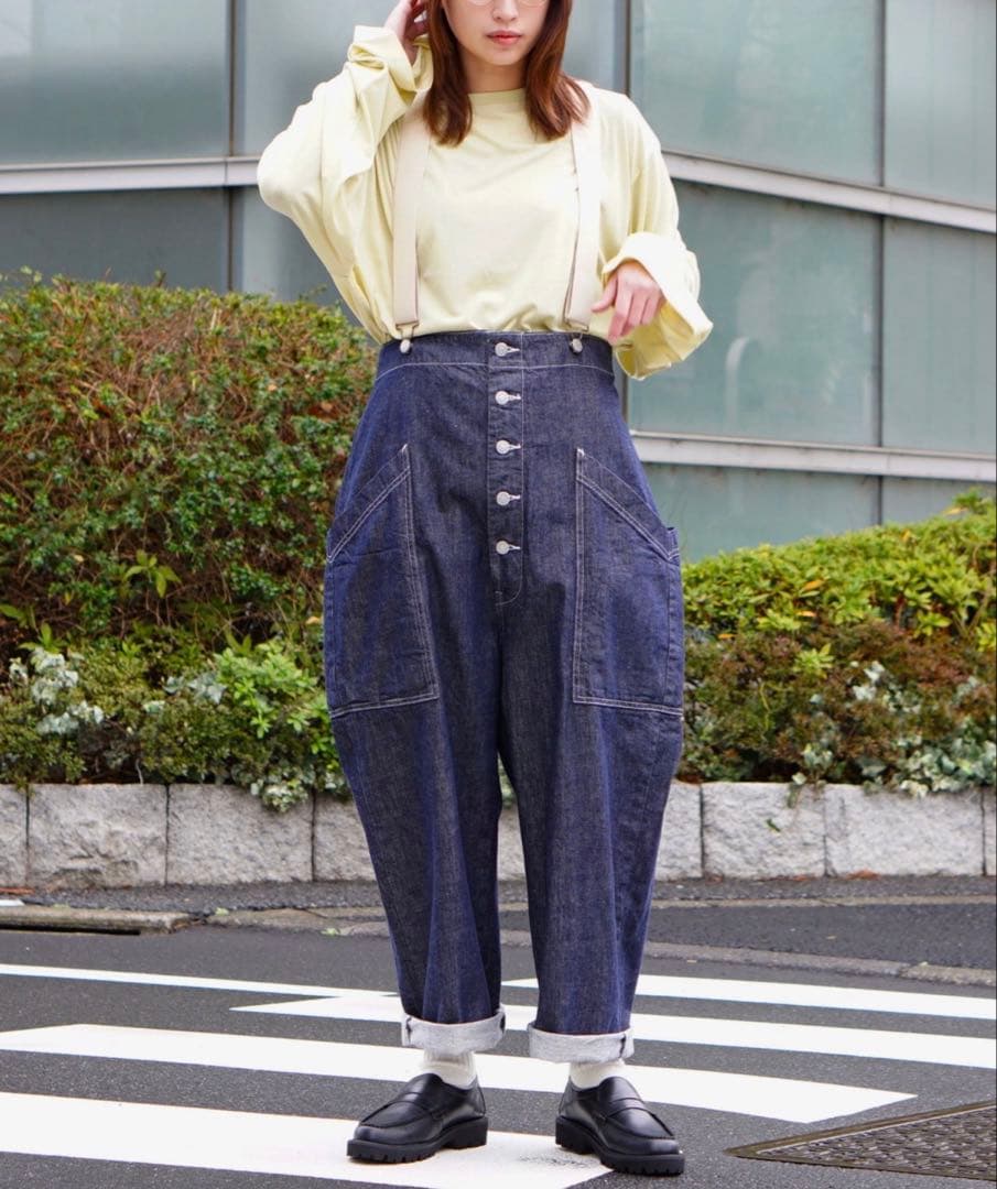 HARVESTY デニムサスペンダーパンツ