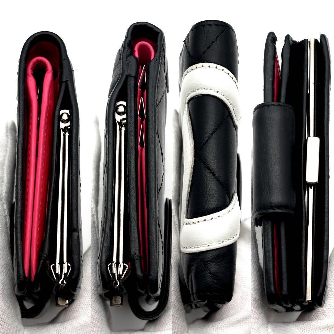 【美品✨】シャネル 財布 カンボンライン がま口 二つ折 ブラック 黒白