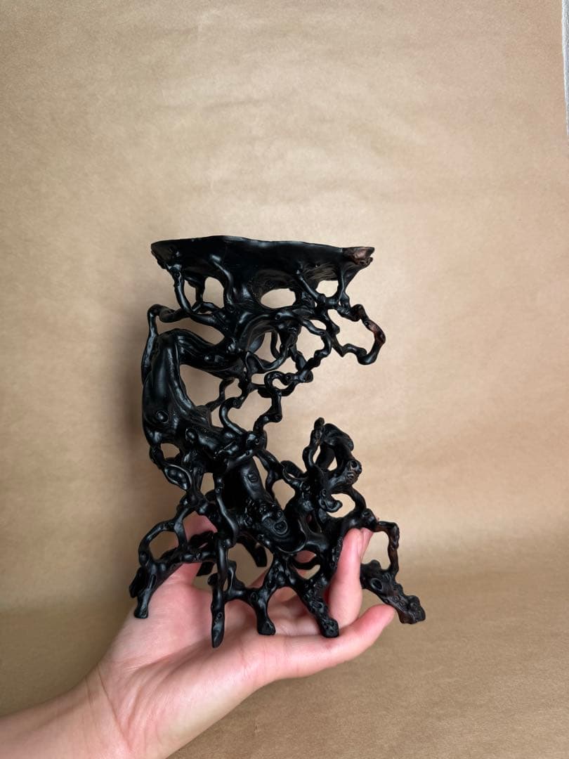 根卓・天然木・繊細彫・黒檀・縞黒檀・雑木・ 盆栽卓・無垢材・花台・小品盆栽