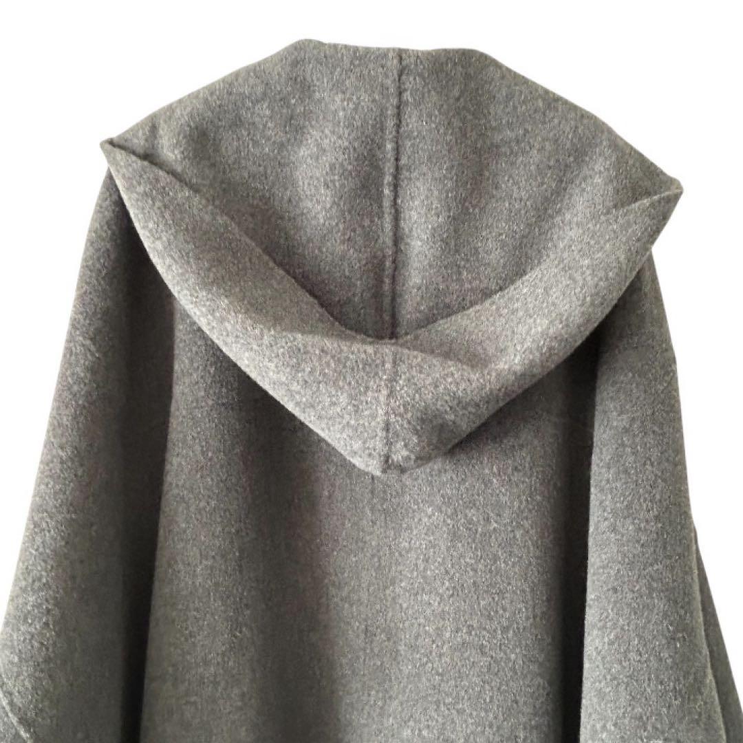 25AW♡【ルシェルブルー】フード付き ダブルフェイスロングコート グレー 36