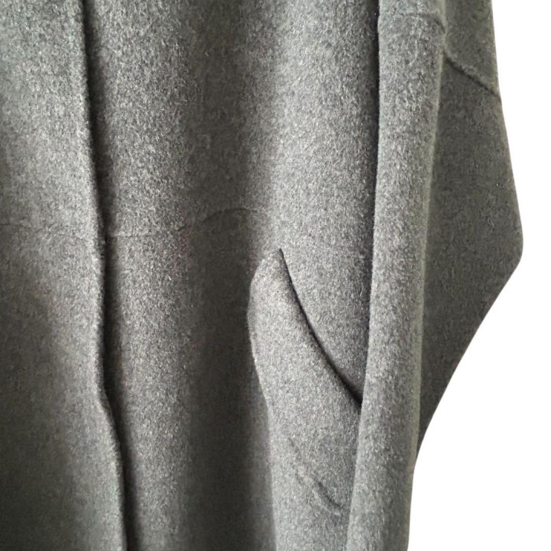 25AW♡【ルシェルブルー】フード付き ダブルフェイスロングコート グレー 36