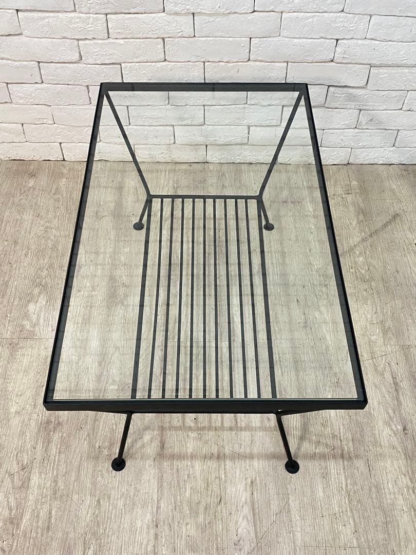 ②【東京都内23区配送無料】ウニコ　テーブル　ガラス　アイアン ロー　ナイト　棚