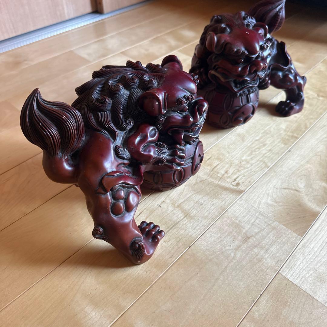 獅子 狛犬 シーサー 2体セット 置物 オブジェ　守神　昭和レトロ