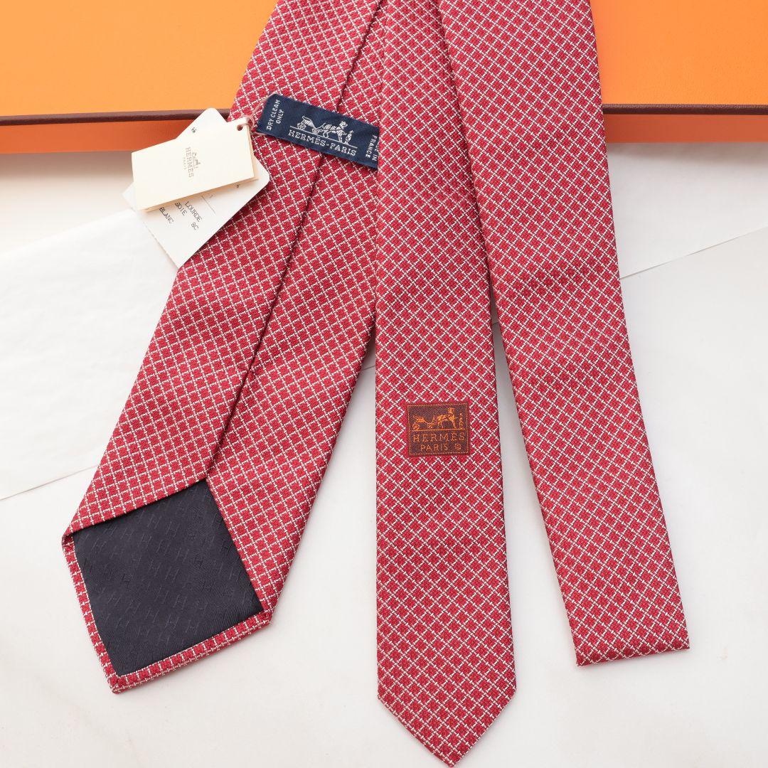 未使用 エルメス HERMES レッド チェック柄 ネクタイ
