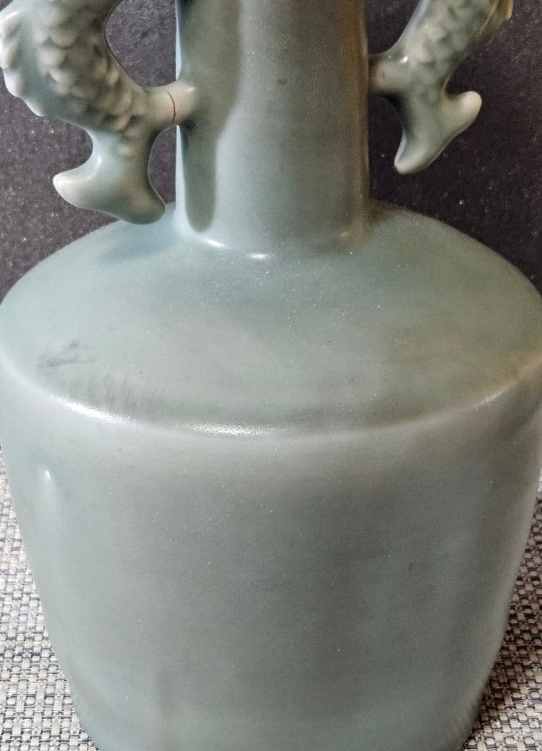 中国古美術　中国古陶磁器　鈞窯系　汝窯系　天青釉　双魚耳　大瓶　花入　オブジェ