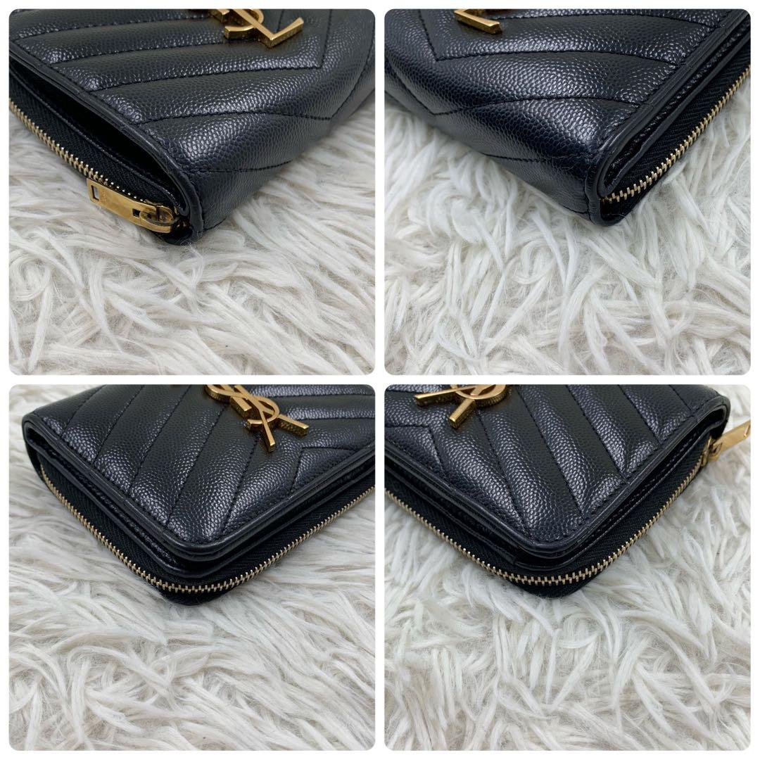 【✨極美品✨】サンローラン カサンドラ 二つ折り財布 Vステッチ ブラック