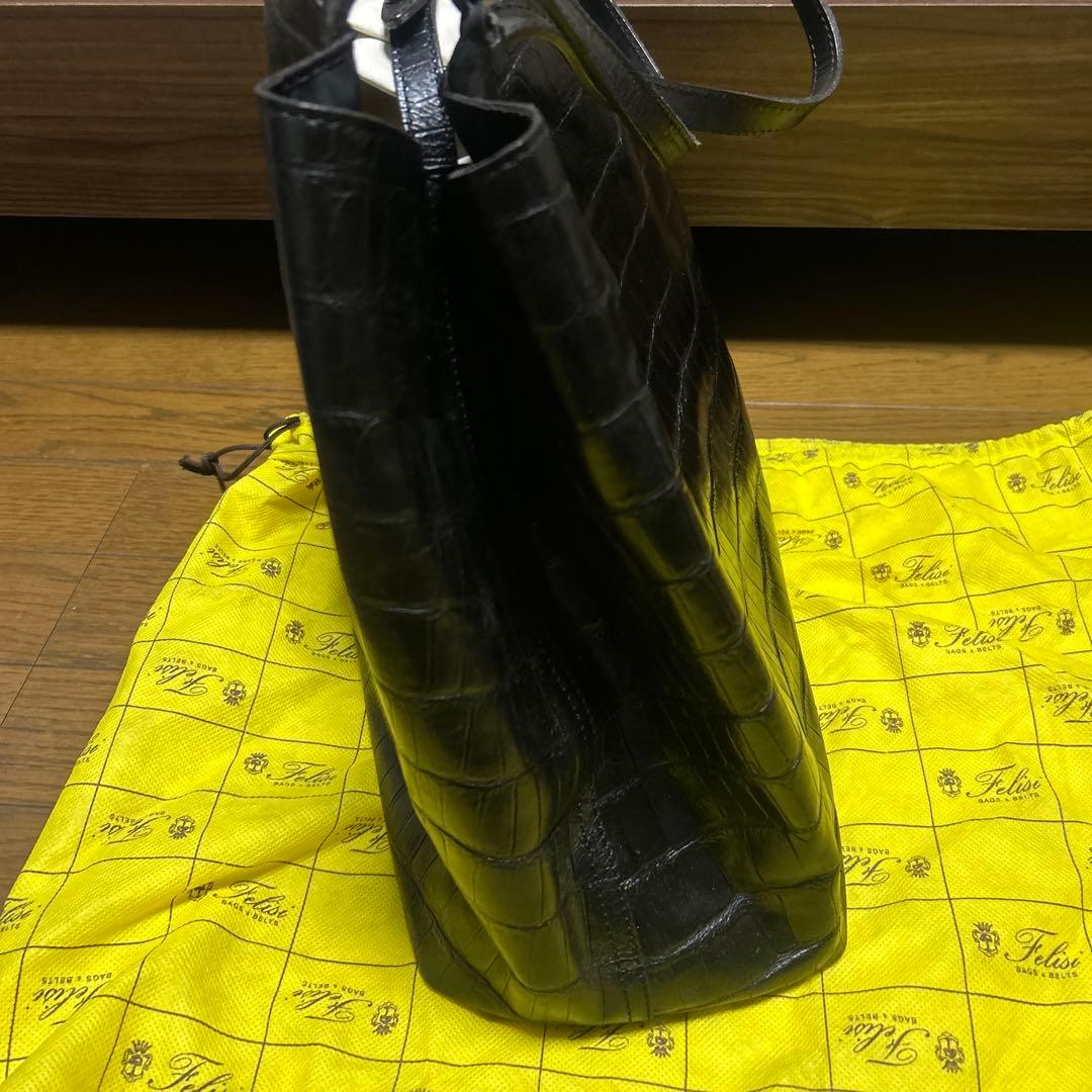 Felisi クロコ型押しトートバッグブラック おまけ付き