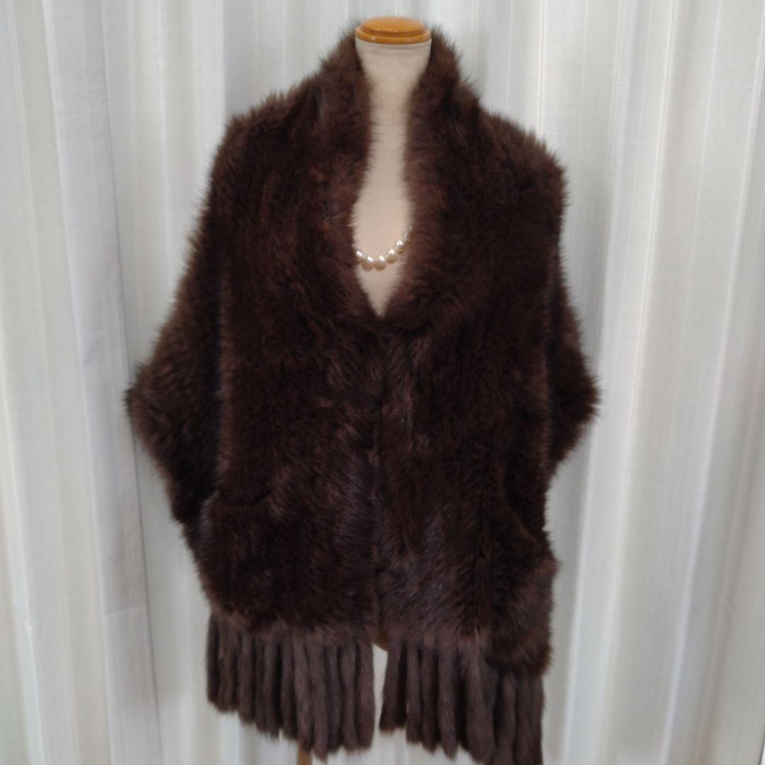 未使用✩幅45センチ✩ヤーン✩ロシアンセーブル✩ポケット有✩ファーショール