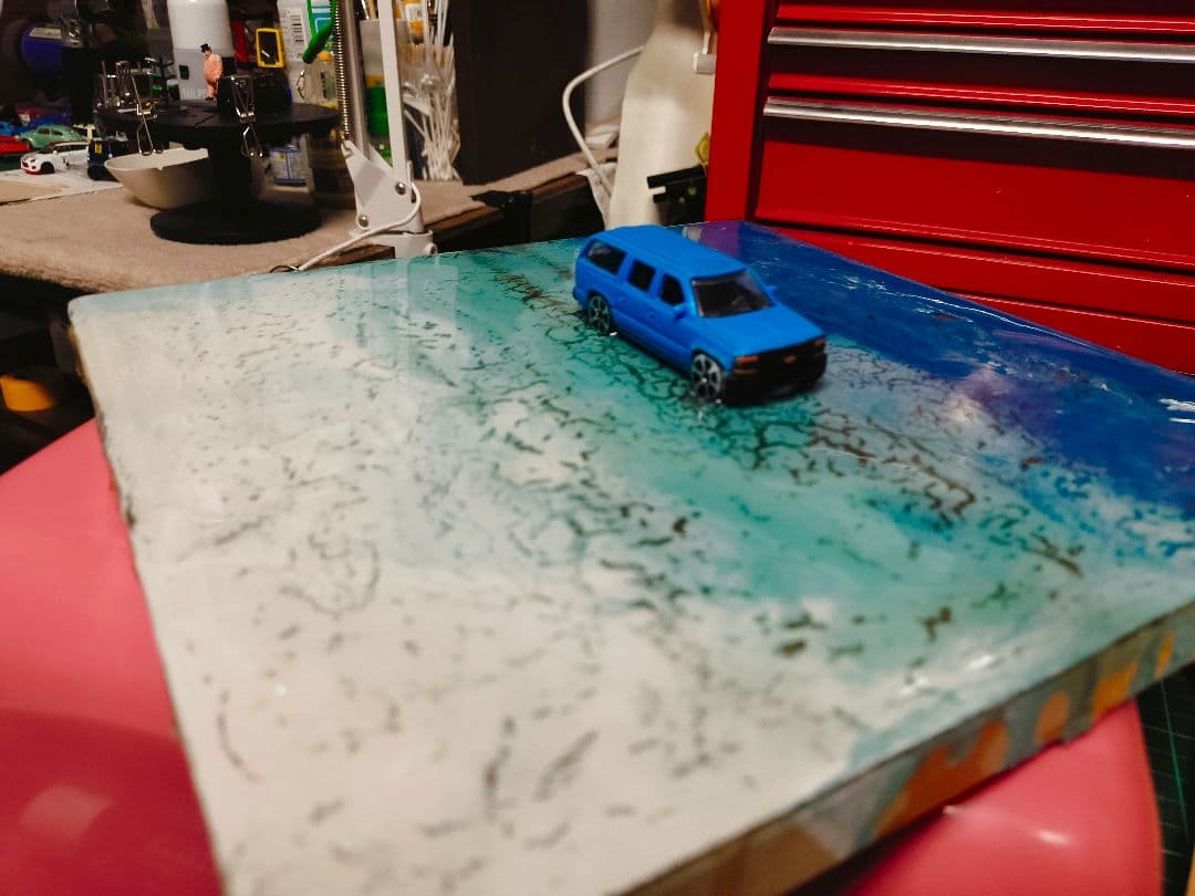 ハンドメイド ジオラマ『ブルーオーシャン・ドライブ』 ミニカー付き壁掛けアート