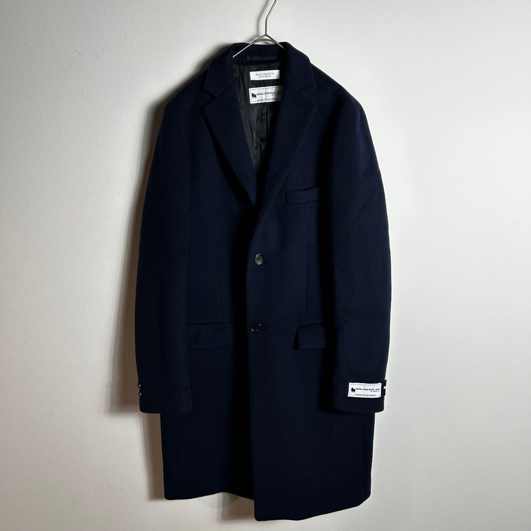 BEAUTY&YOUTH ソリッド 120S メルトン チェスターコートネイビー