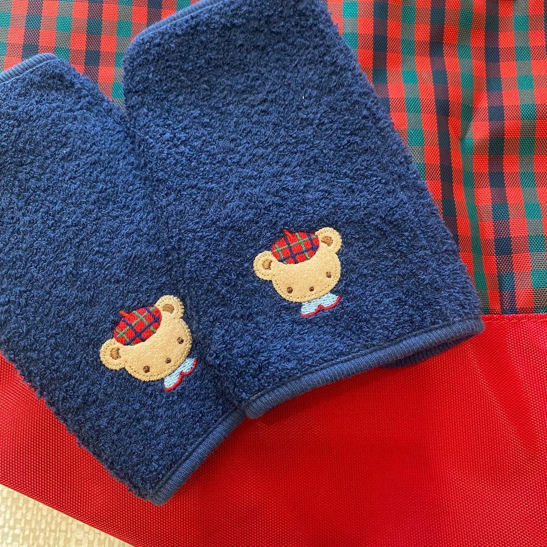 【美品】familiar ファミリア レッスンバッグ 赤チェック ベルトカバー