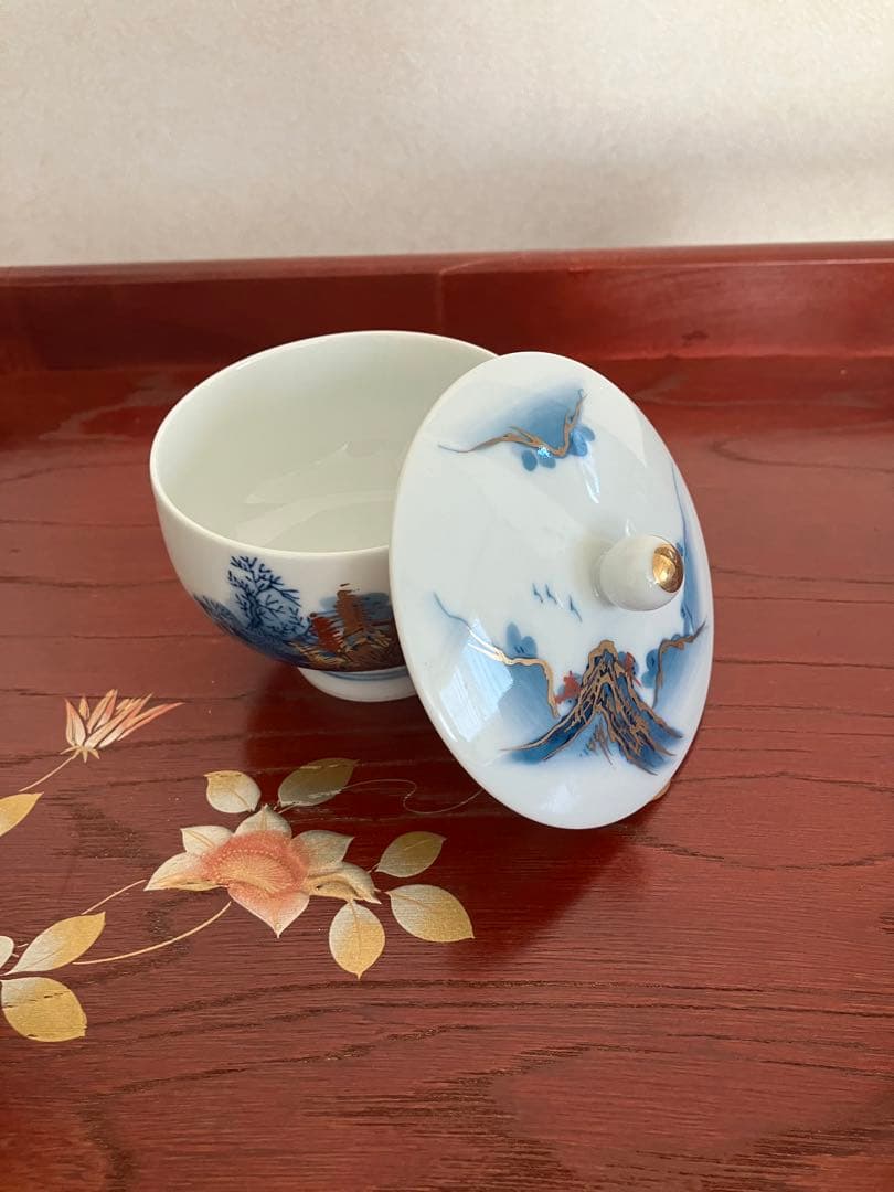 [有田焼]急須と蓋付き湯呑み　萬(山水)