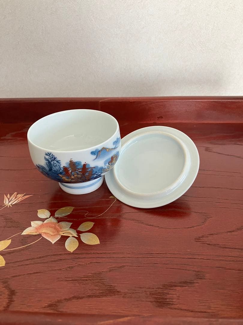 [有田焼]急須と蓋付き湯呑み　萬(山水)