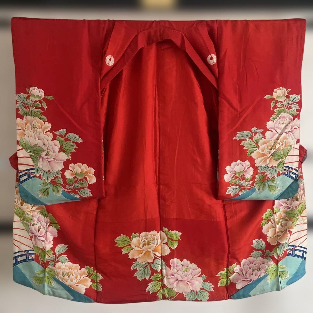 【アンティーク】　華やか　四つ身　芍薬　子供着物　大正浪漫　⑧